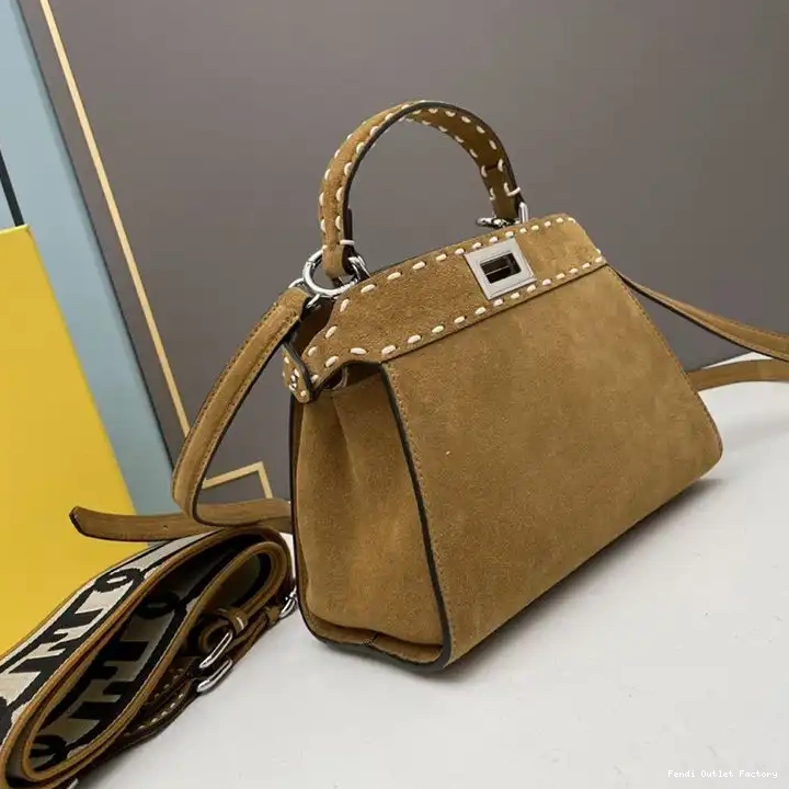Affordable HOT Brown Suede Fendi Bag Iconic Stitching Peekaboo In Mini 0522